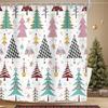Christmas Shower Curtain For Bathroom Decor New Year Holiday Xmas Winter Gingerbread Colorful Green Red Pine Tree Art Printed