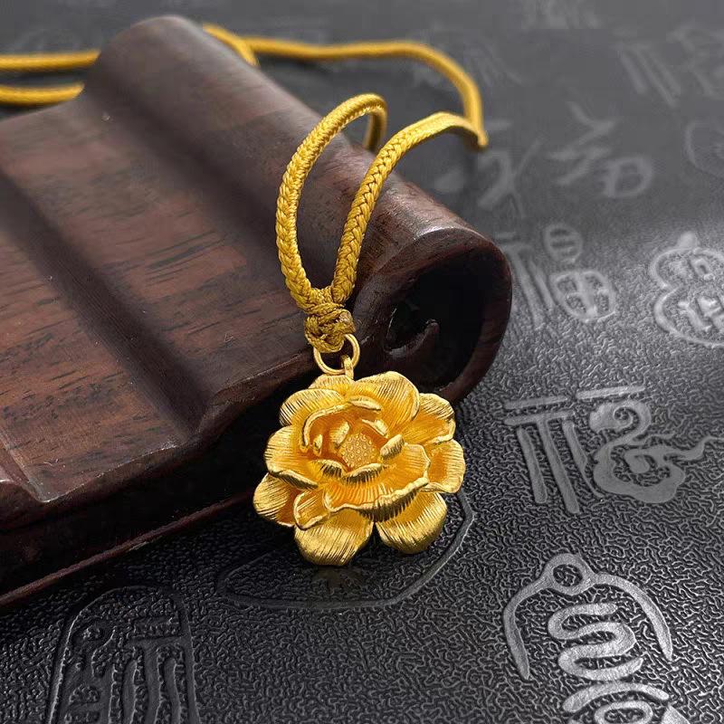 Gold Court Style Peony Flower Pendant Necklace - Chinese Trend
