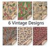 Christmas Wrapping Paper, Made From Recycled Kraft Paper, 6 Folded Sheets 100x44cm With 6 Vintage Designs - Pjun