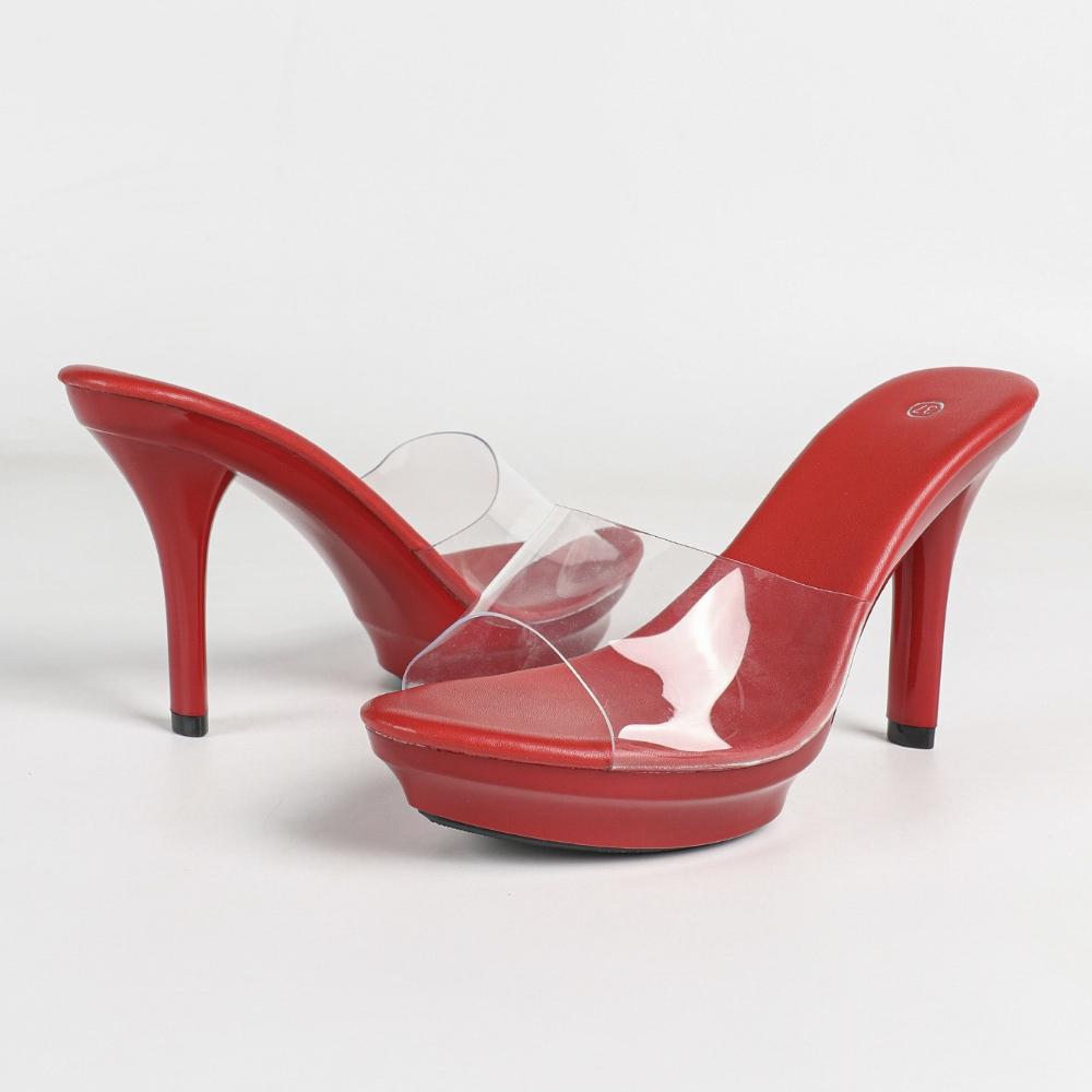 

10.5CM PVC Transparent Strap Sandals, Round Toe Thin Heel, Sexy Summer European Runway Banquet Party Shoes LFD-19881-7 34 красный