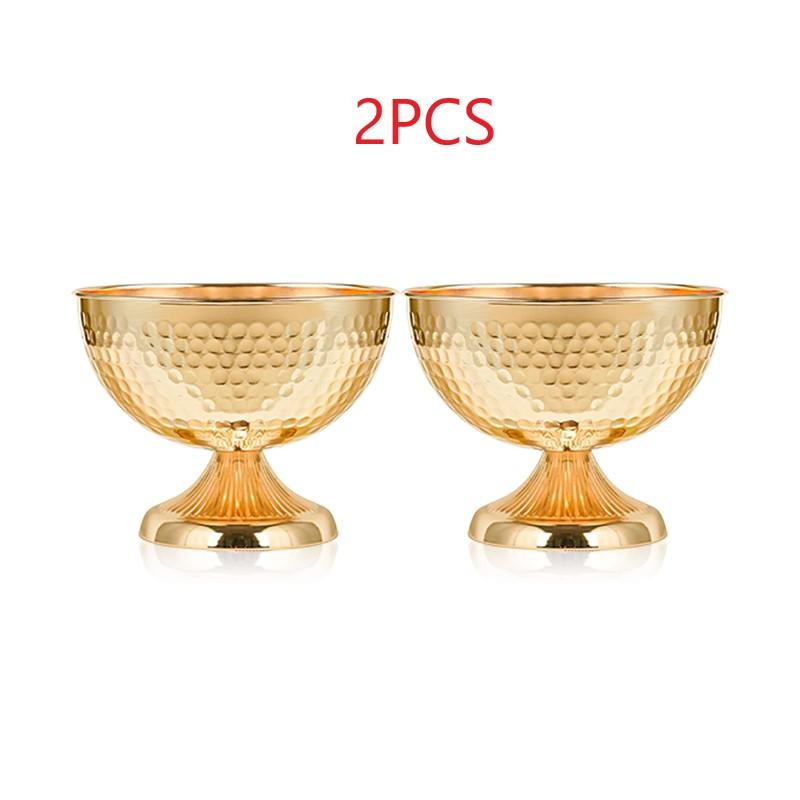 Hammered Gold Pedestal Flower Bowl Electroplated Metal Plated Vase with Trumpet Base for Wedding Centerpiece Floral Arrangement