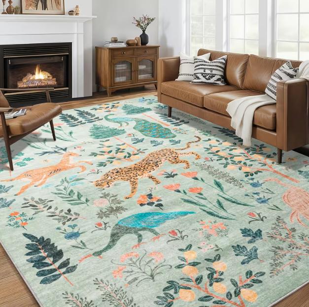Forest Animal Theme Carpet Mat Washable Carpet Suitable for Living Room Outdoor Terrace Kitchen Bedroom Game Room Carpet