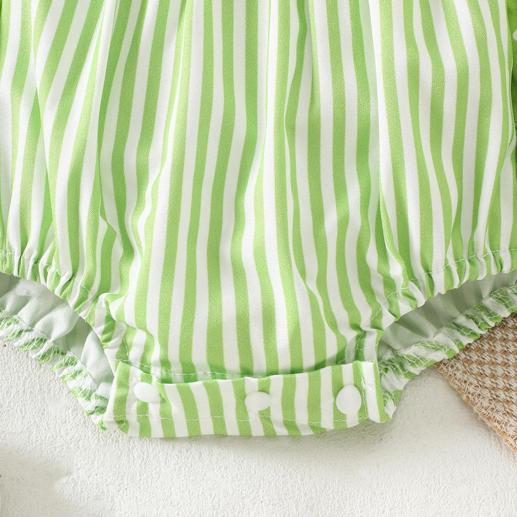 2025 Summer Infant & Toddler Lace Suspender Romper with Clover Embroidery