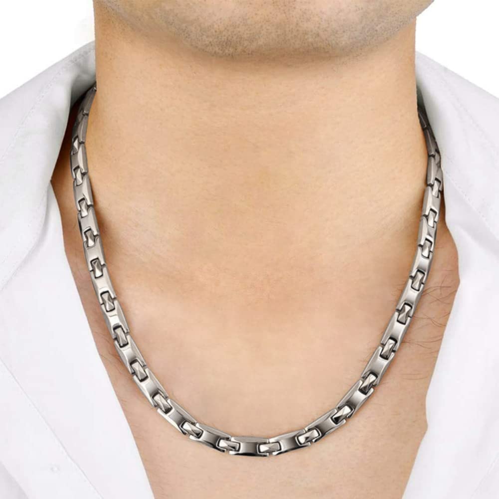 [HyyMe] 34-Piece Germanium Necklace (99.999% Pure Titanium), Popular Anti-Static, Sublime Mineral, Hematite, Stylish, Sports, Men's & Women's (Silver)