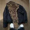 Giacca da Uomo Trendy Vintage con Stampa Leopardo Reversibile in Cotone con Pelliccia Anti-Coniglio Spessa - Cappotto Invernale Retro Americano