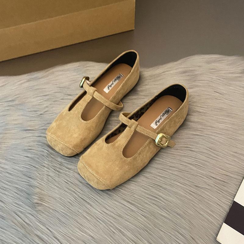 

Мода Мода Пряжка Т-образный ремешок Женские балетки с обувью Весна Лето Женская обувь с неглубоким вырезом Квадратный носок Женские балетки Мэри Джейн 35 бежевый
