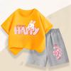 Summer Girls' Casual Set: Cute Rabbit Print Breathable T-shirt + Short-sleeved Pants Fashionable and Comfortable Set