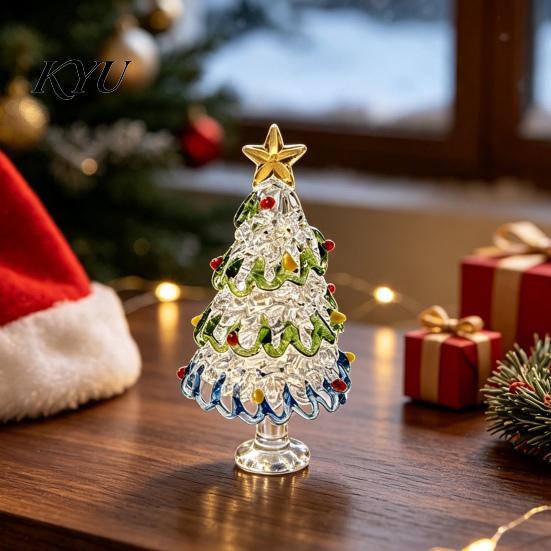Unique Christmas Gifts for Friends Glazed Tree Figurine, Glass Pulled Wire Desk Decor, Desktop Decor Mini Holiday Tabletop Ornament Car Home,