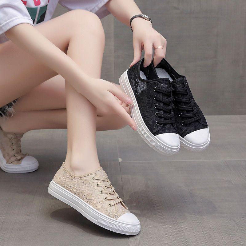 Breathable Ladies Canvas Shoes Fashionable Paired Fisherman Shoes Lace Mesh Shoes Niche Design Lightweight Board Shoes Paired Ins Style Flat Shoes