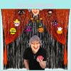 Colorful Halloween Decorations Macaron Rain Curtain Witch Mask Set For Festive Parties