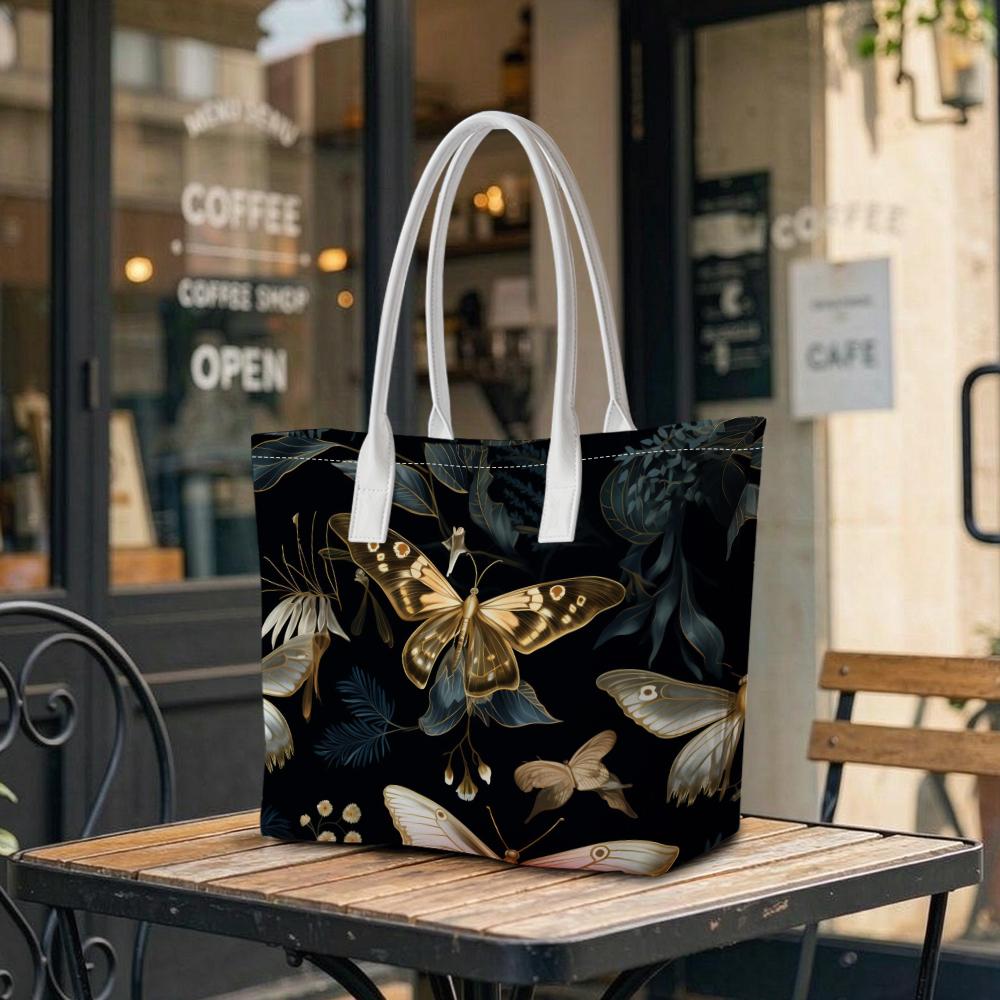 Elegant Butterfly Print Tote Bag Fashion Lightweight Portable Casual Daily Carry Handbag for Women