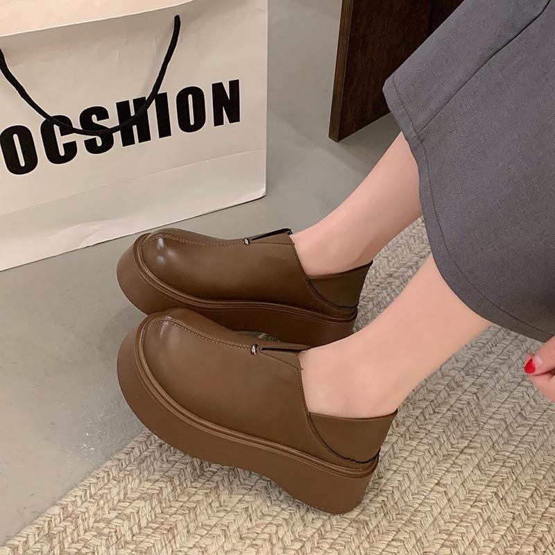 

Модные маленькие лоферы женские 2025 весна и осень новые ретро двойного ношения для работы один педаль большая голова маленькие кожаные туфли 40 коричневый