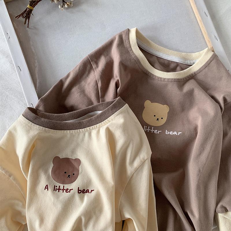 Girls Kids Cartoon Long Sleeve Mid Length Korean Style Casual Bottoming T Shirt
