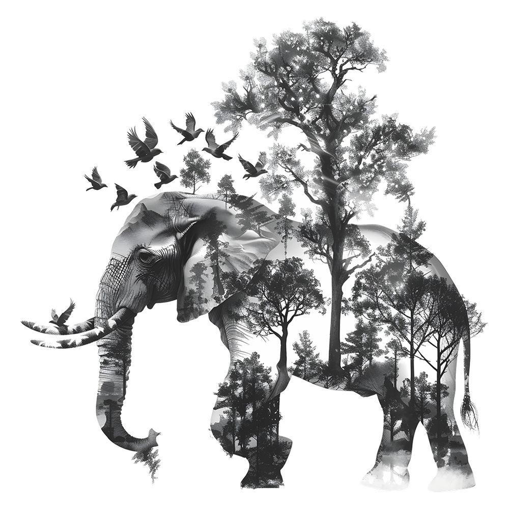 Forest Elephant Silhouette Bedroom Living Room Porch Home Decoration Wall Sticker