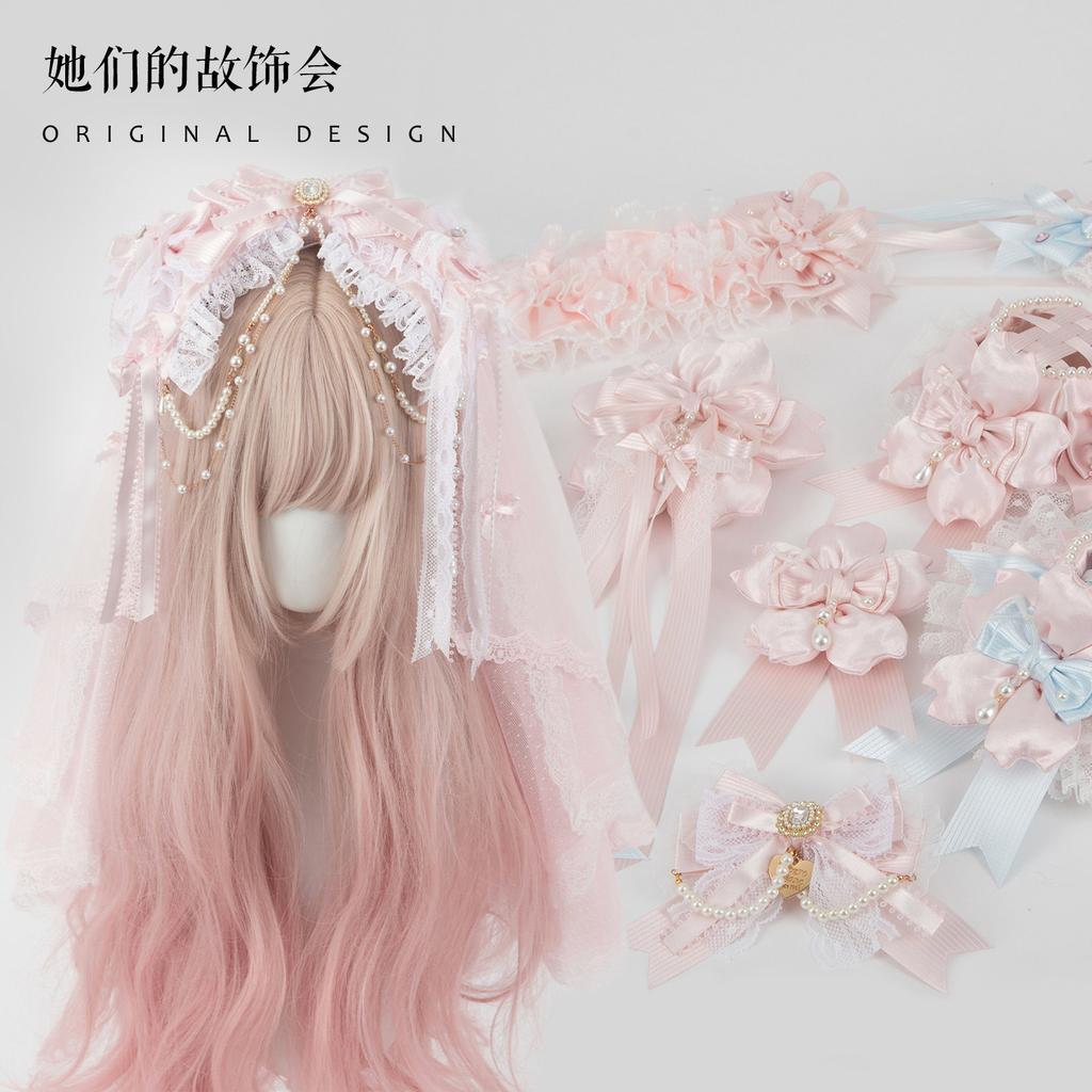 Bow Lace Headband Hair Clip Headband Kc Flat Hat Pink Lolita Hair Accessories Hairpin