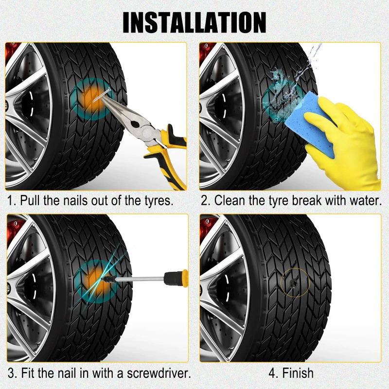 Metal Puncture Repair Kit 20Pcs Screw and Nail Tool for Vacuum Tires Quick Fix Universal Fit
