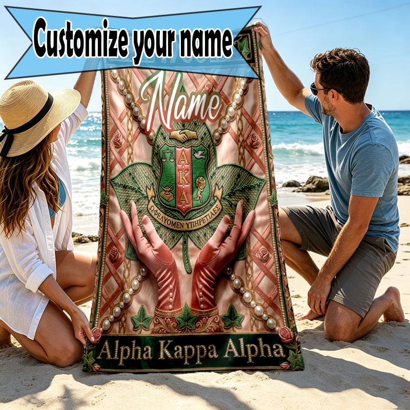 Custom Name Personalized Alpha Kappa Alpha Print Beach Towel, for Trip Camping Beach Party Home Decor, Birthday Gift for Family & Friends