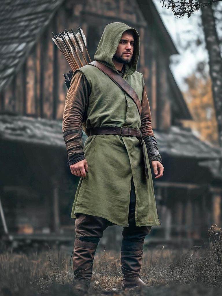Medieval Men's Hooded Linen Ranger LARP Outerwear