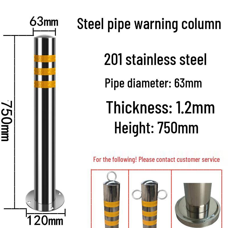 Stainless Steel Reflective Bollard: Thickened Anti-Collision Road Post, 304 Steel Parking Space Isolation Post.