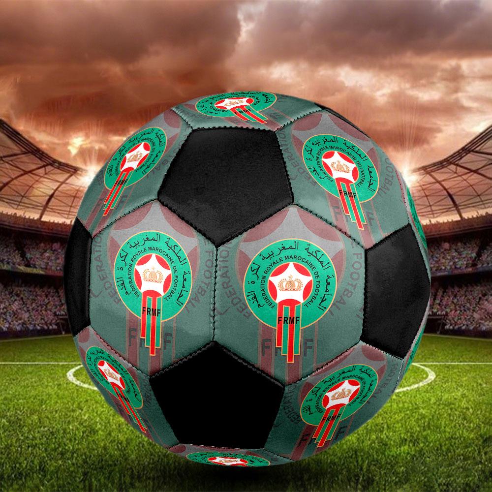 Morocco National Football Logo Size 5 Soccer Ball, Machine-Stitched PVC, Durable & High Bounce, All Ages Fit, Fan Merchandise, Matches & Outdoor Use.