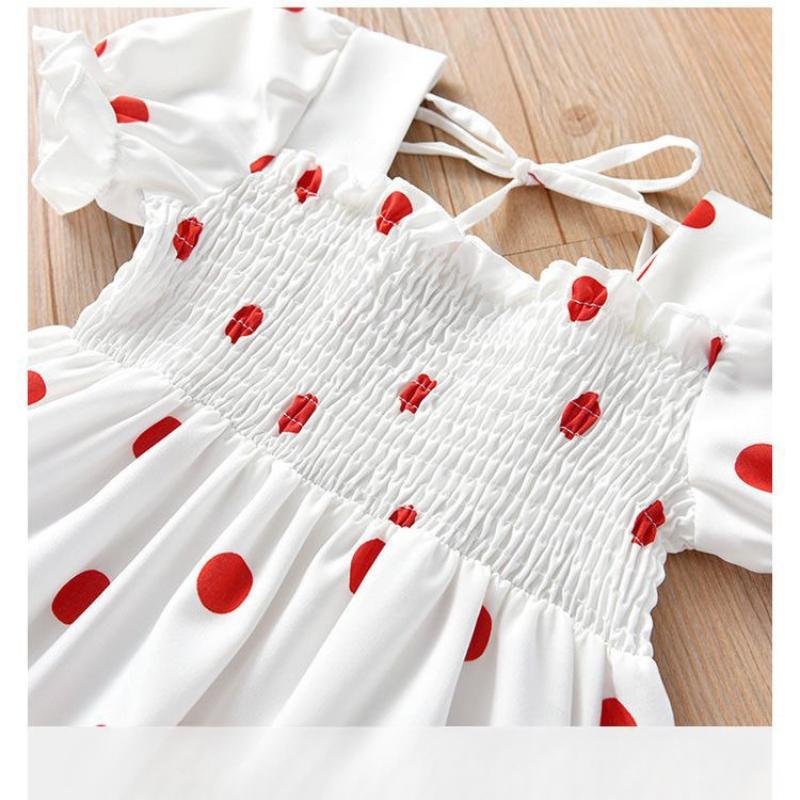 Crianças meninas moda manga curta vestido de bolinhas vestido elegante para crianças bebês meninas