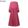 ZANZEA Women Vintage Print Casual Round Neck Long Sleeve Loose Dress
