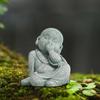 Multiple Styles Cute Little Monk Ornament DIY Green Sandstone Mini Bald Monk Chinese Style Buddha Statue Meditation Home