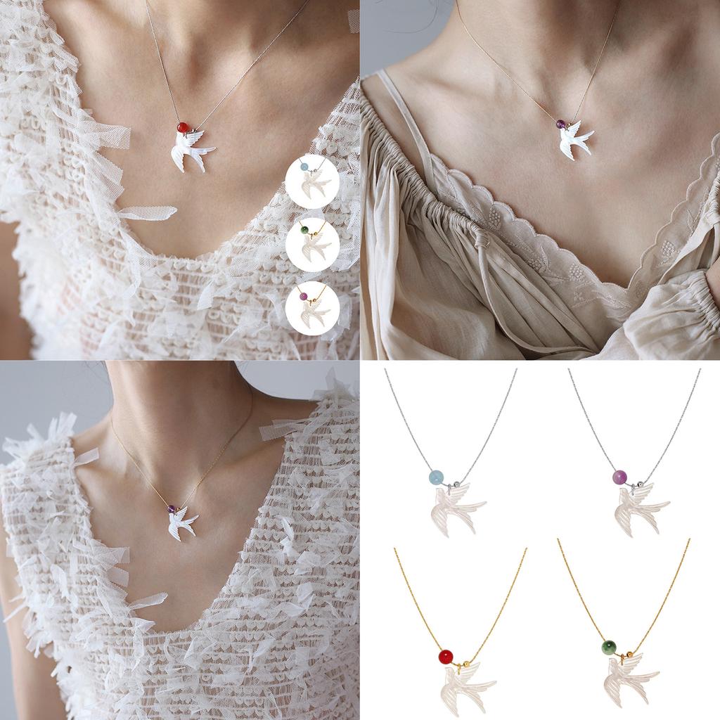 Elegant Swallow Bead Necklace New Chinese Style Clavicle Chain User Friendly Alloy Resin Jewelry for Women Daily Wear