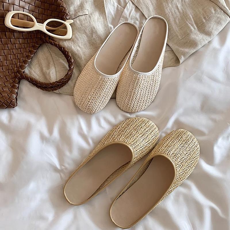 

Бангкокский отпуск~ ретро плетеные дышащие шлепанцы с открытым носком женские летние мягкие пляжные шлепанцы на одной педали 40