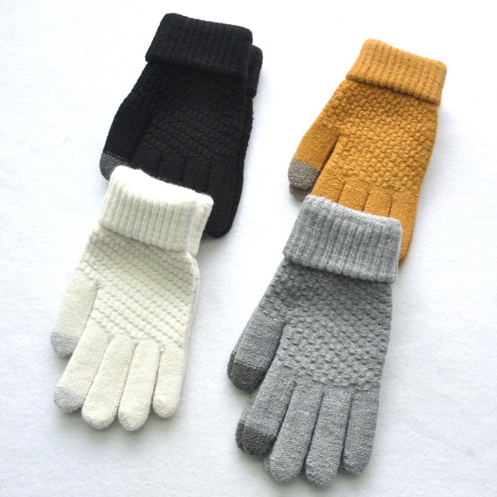 Adult men and women winter warm plush thickened wool gloves, pineapple pattern jacquard
