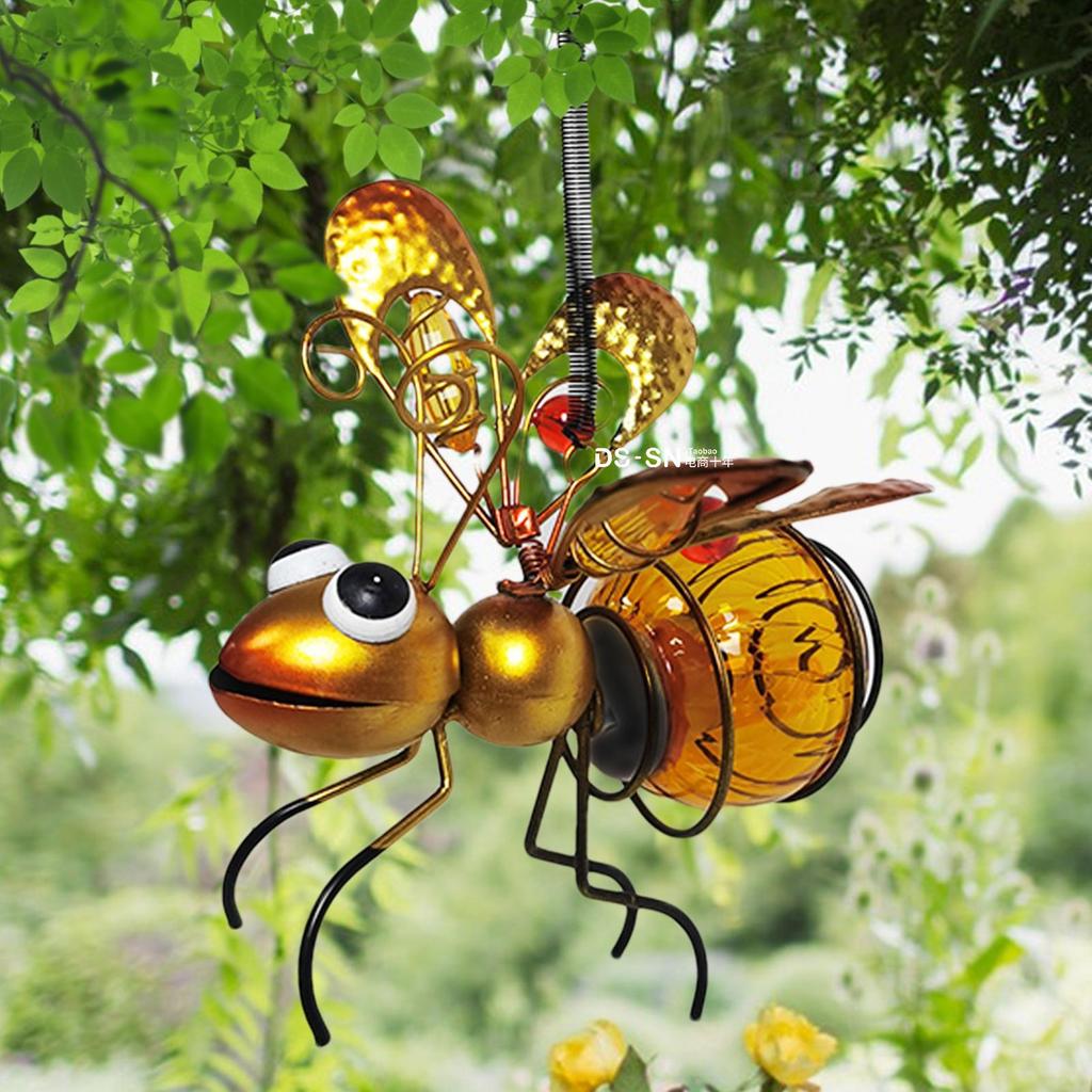Solar Iron Insect Statue With LED Fairy Light Outdoor Waterproof Hanging Tree Ornament For Fence Yard Courtyard Garden Art Decor