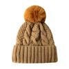 Winter Knitted Hat Thick Plush Keep Warm Pom-pom Hat Elastic Fit Solid Color No Brim Windproof Cold Weather Cap Outdoor Headwear