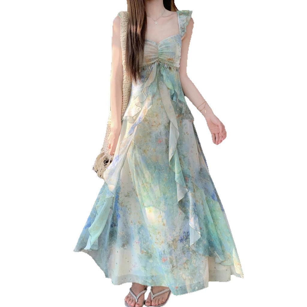 Sommer Dopamin Wear Super Fee Leichtes Kleid, Neue Taille Und Dünne Foto Rüschenkante Langer Rock