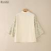 ZANZEA Women Casual V-Neck Print Splice Loose 3/4 Sleeve Blouse