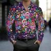 Chemise pour homme à col Base violette Imprimé floral mélangé coloré Manches longues Boutonnée Haut