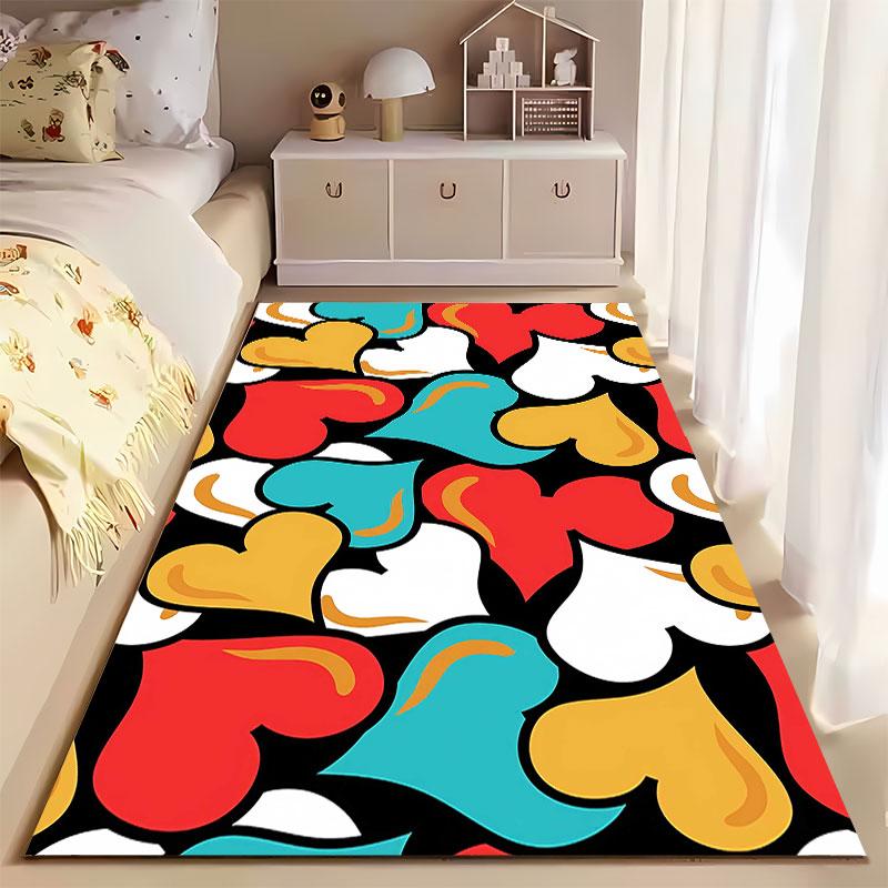 Multicolor Heart Pattern Carpet Suitable As a Non-slip Mat for the Living Room or Bedroom Sofa