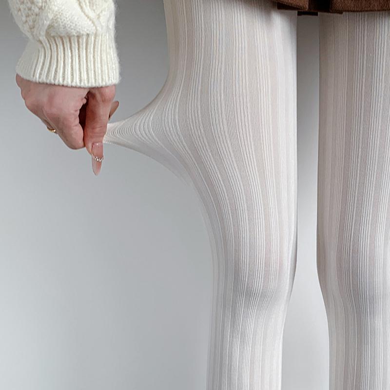 Striped Tights Women  Autumn Winter Elastic Basic Pantyhose  Solid Color Retro Super Stretch Tights Stockings Leggings
