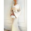 V-neck Lace-up Elegant High Waist Skirt 2 Pieces Knitting Suit Skirt 2-Piece Knitted Set