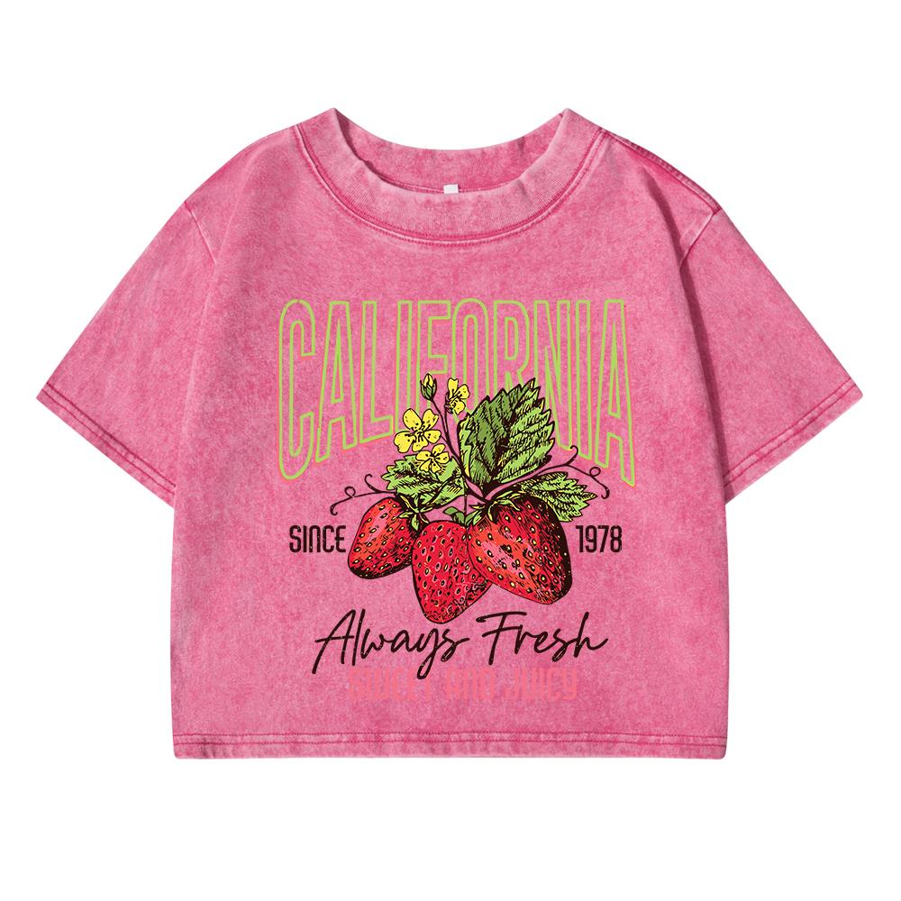Sweet And Juicy Strawberry Printing Female Washed Short T-Shirt Fashion Casual Tshirt Street Tops Summer Loose Clothes