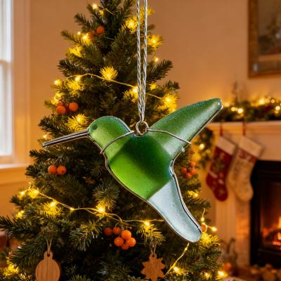 Yousheng Sea Glass Bird Ornament Handcrafted Bird Shaped Sea Glass Art Christmas Tree Ornament Ocean Beach Crafts for Bird Lovers