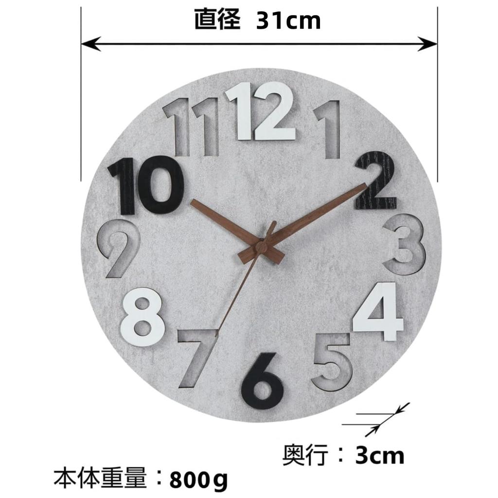 Nbdeal Wall Radio Controlled Continuous Second Diameter Main Medium Density Hand Light Gray Clock, Clock, Hand, 31cm, Quiet, Body/MDF, Fiberboard,