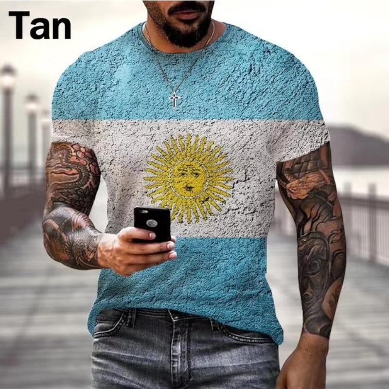 Argentiniens neues modisches 3D-bedrucktes T-Shirt mit Street-Fun-Persönlichkeit und Hip-Hop-Flair, cooles, lässiges Kurzarm-Oberteil