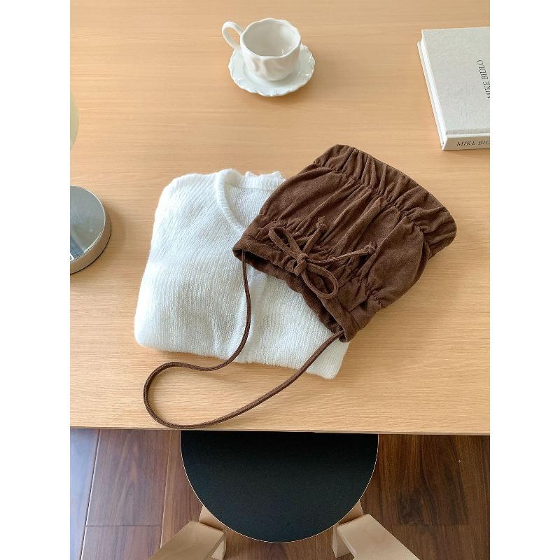 

Складная квадратная сумка нишевая осенне-зимняя ретро новая сумка на плечо женская сумка с бантом из замши кофейный