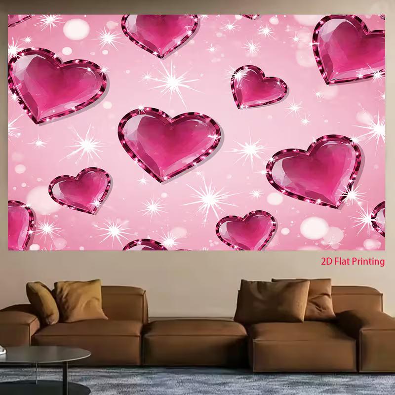 2D Romantic Valentine Backdrop Glitter Diamond Hearts with Bokeh Lights Party Photo Background