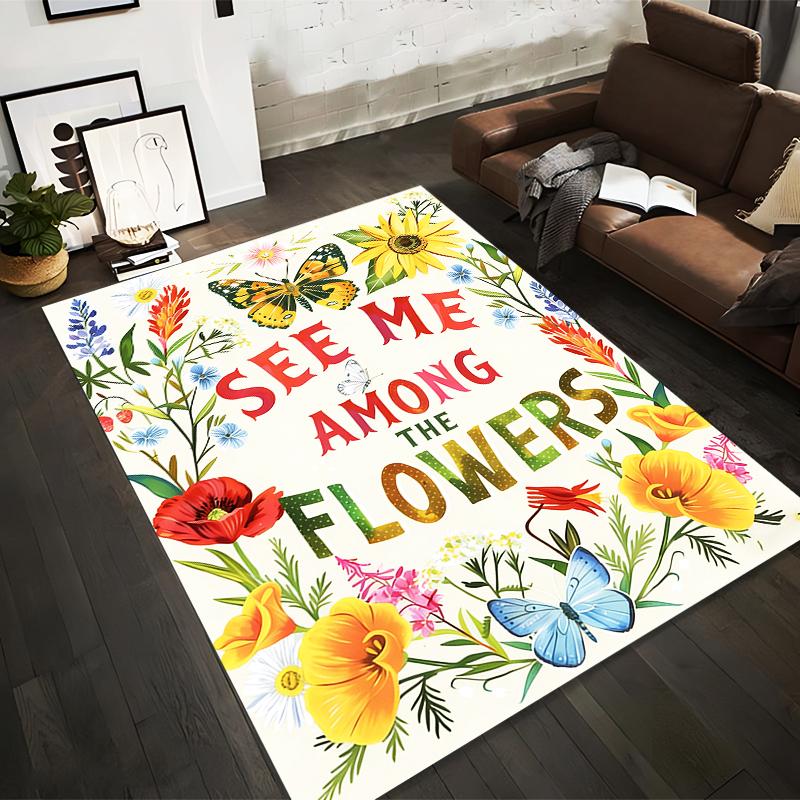 

Floral Carpet with Butterflies and See Me Among The Flowers Design Suitable for use as an anti-slip for living room bedroom sofas 40x60cm( 15x23in )