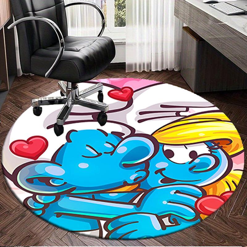 1PC Blue Smur-f Characters Round Rug, Non-slip Chair Mat, Home Decor, Circle Carpet Perfect for Office, Bedroom, Living Room,Christmas gift