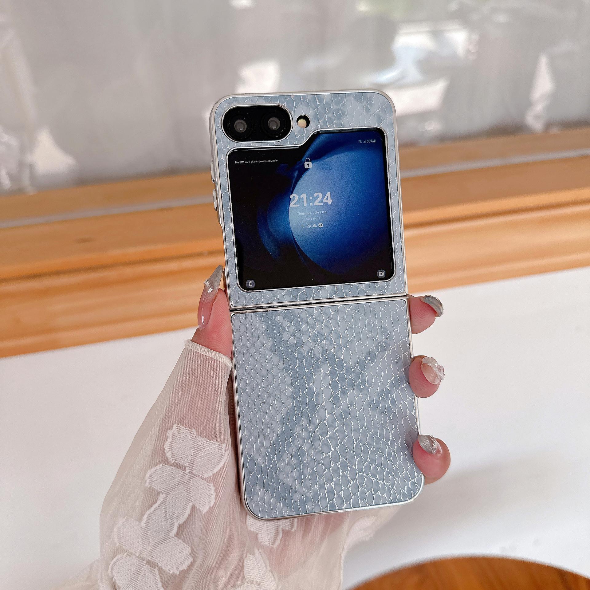 

Подходит для Samsung Z Flip7 Гальванизированный чехол для мобильного телефона с узором змеиной кожи Z Flip3 4 5 Складной простой защитный чехол Samsung Z Flip3