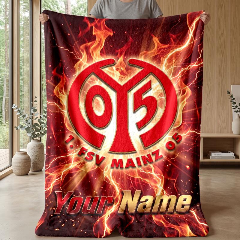 Mainz 05 Custom Name Text Flannel Blanket Soccer Logo Personalized Fleece Throw Blanket Special Gift For Sofa Bedroom Home