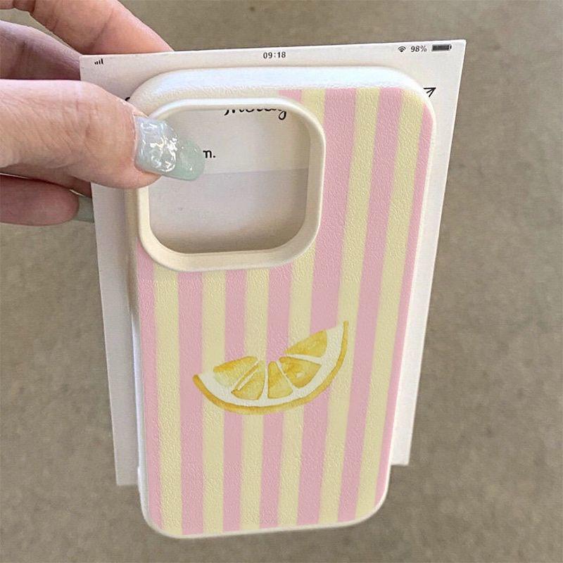Vintage Striped Orange Pattern Lychee Texture Phone Case, Suitable for iPhone 17, 16, 15, Plus, Pro, Max Series Phones - Ideal for Gifting