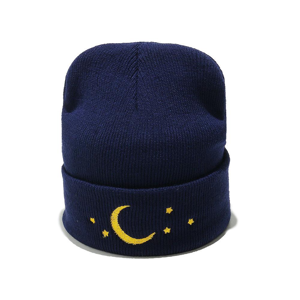 Beanie Trendy Versatile Wool Hat Beanie Star Moon Embroidery Knitted Hat Pullover Hat Men and Women